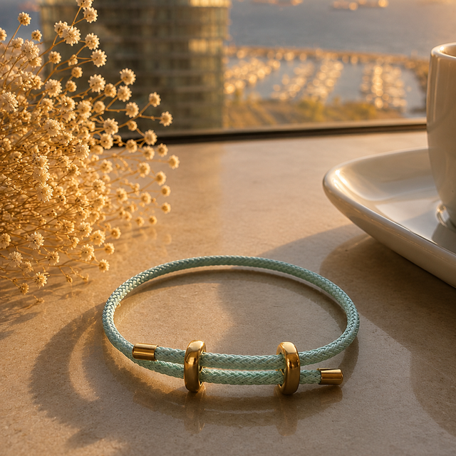 Amora Cord Armband – Mint & Gold