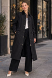 Langer Trenchcoat mit Samtkragen und Reißverschluss